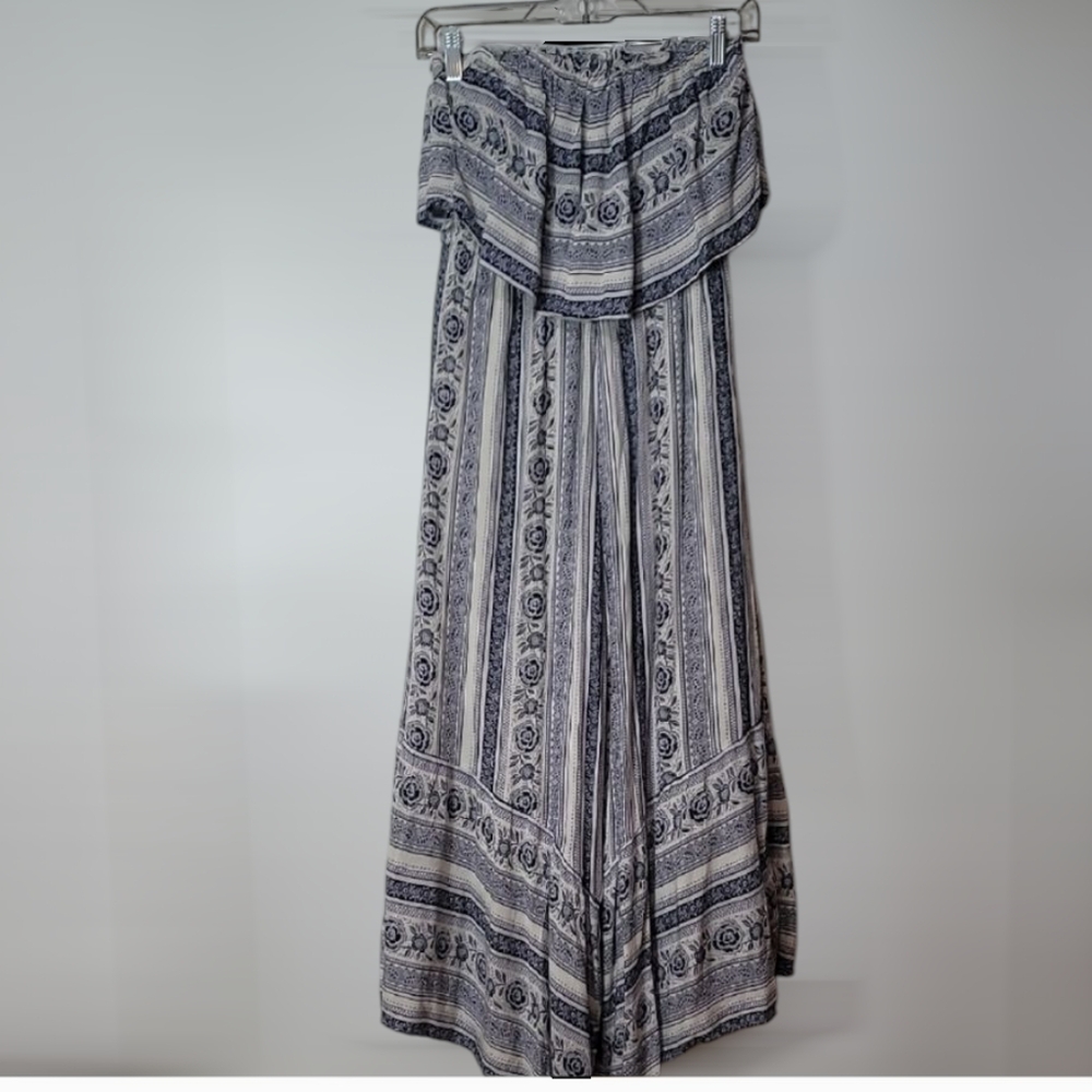American Eagle Blue White Floral Jumpsuit Ruffle Bodice Strapless Girlhood-Core - Picture 2 of 16